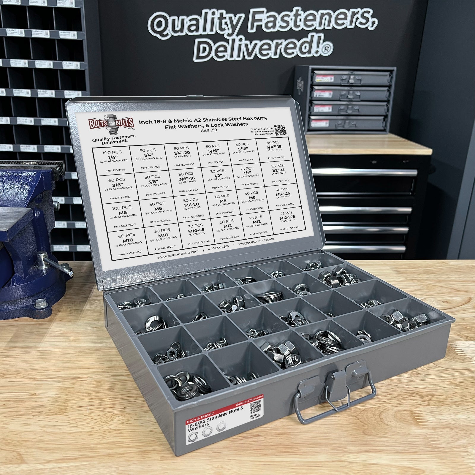Inch & Metric Stainless Steel Hex Nut, Lock Washer and Flat Washer Assortment - 1141 PCS