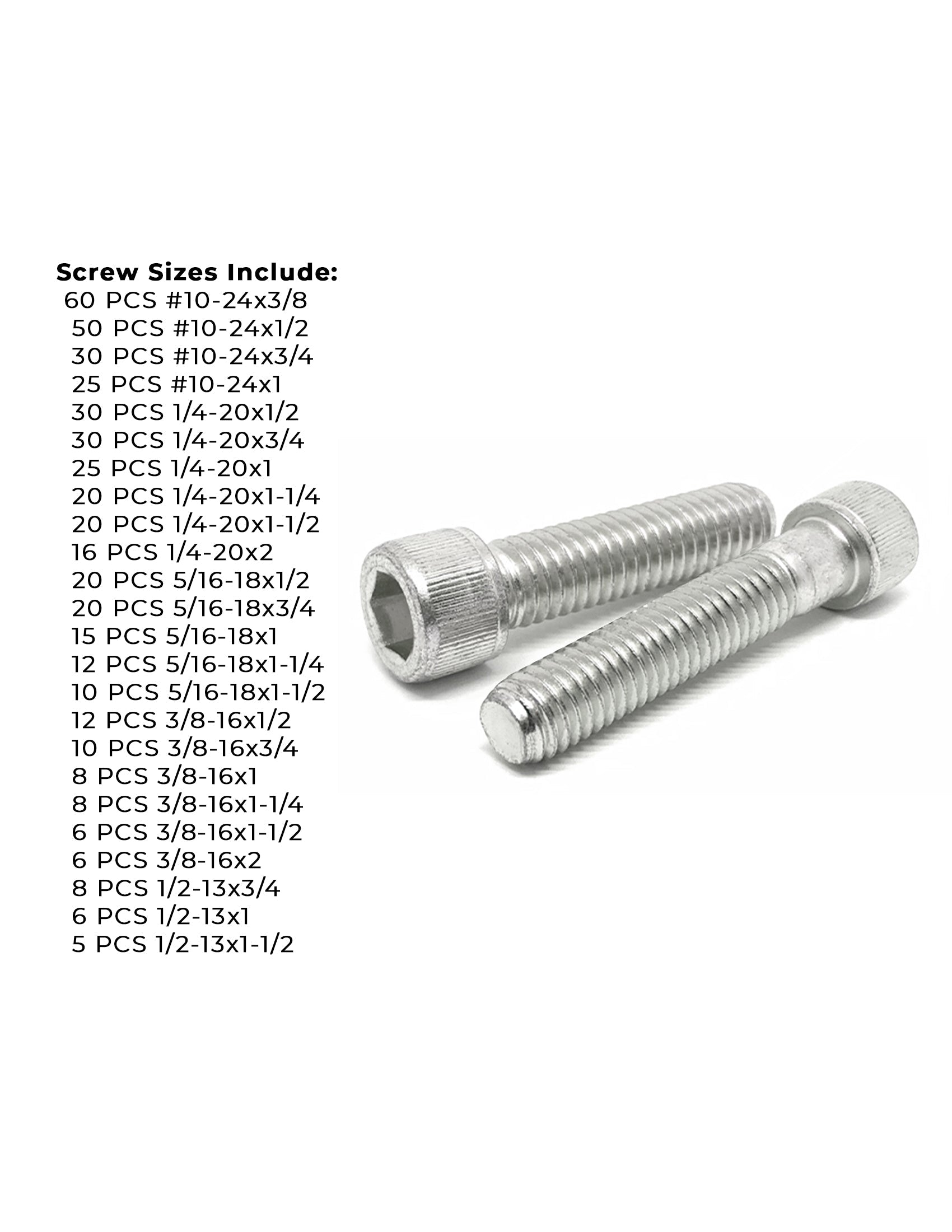 Inch 18-8 Stainless Steel Allen Socket Head Cap Screws Bolts Assortment - 453 PCS