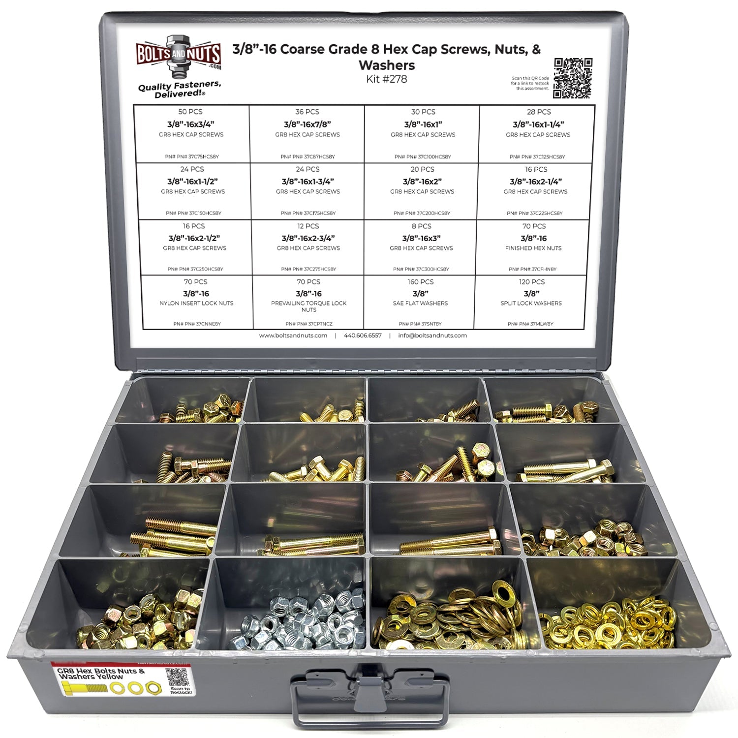 3/8"-16 Coarse Grade 8 Hex Cap Screws, Nuts, & Washers - 755 PCS