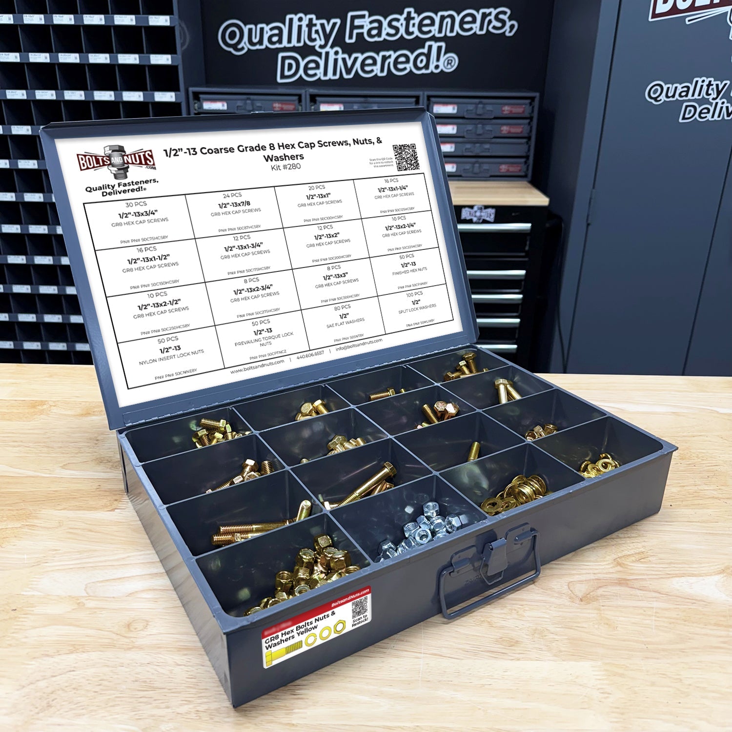 1/2"-13 Coarse Grade 8 Hex Cap Screws, Nuts, & Washers - 497 PCS