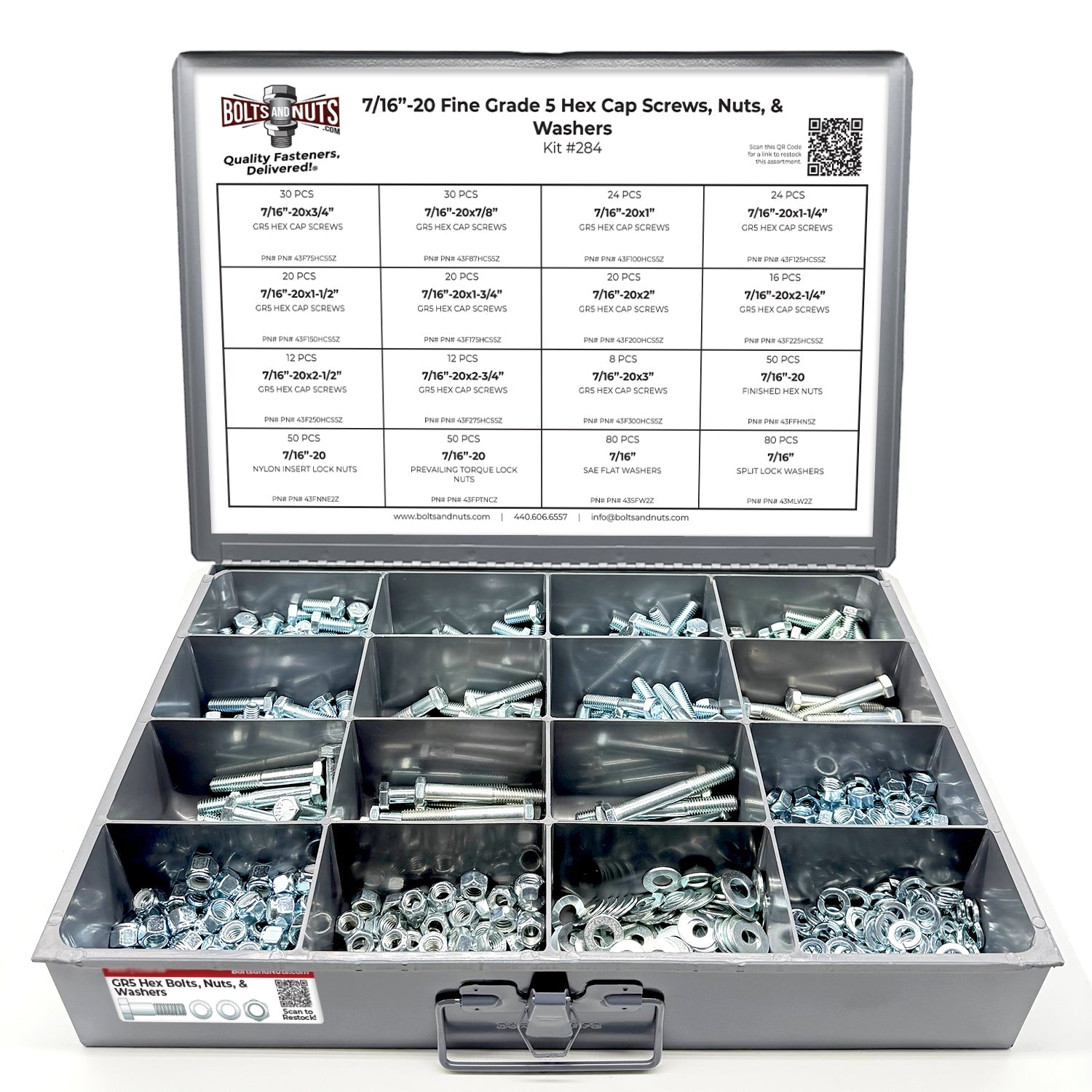 7/16"-20 Fine Grade 5 Hex Cap Screws, Nuts, & Washers - 528 PCS