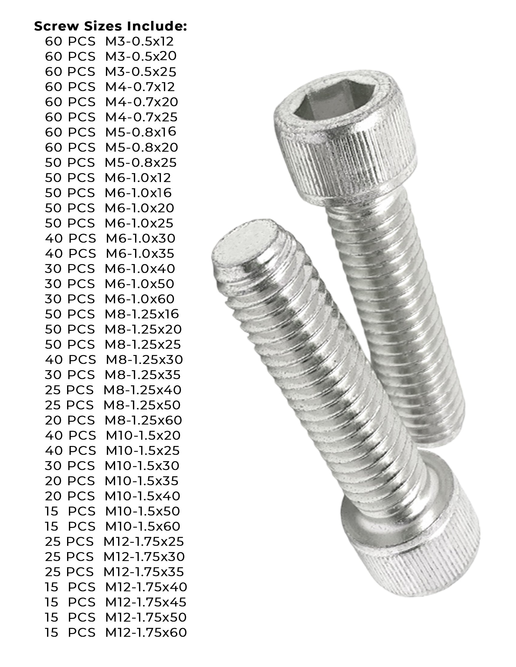 Metric Stainless A2-70 Socket Head Cap Screws - 1510 PCS