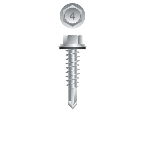 #12 Strong-Point Hex Washer Head w/Washer 12-14 x 2, 410 Stainless Steel