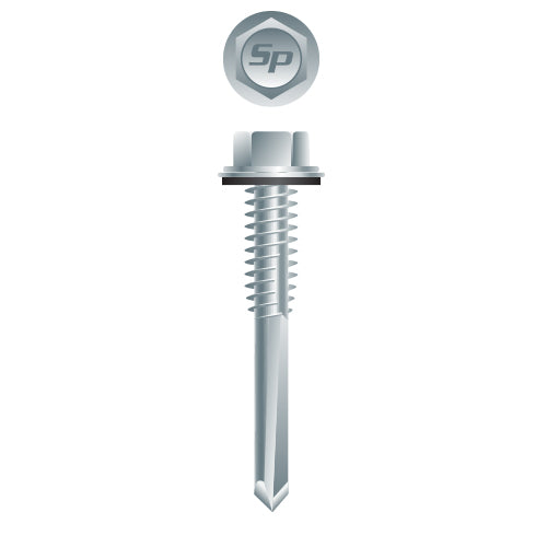 #12 Strong-Point Hex Washer Head w/Washer 12-24 x 1-1/4, Zinc
