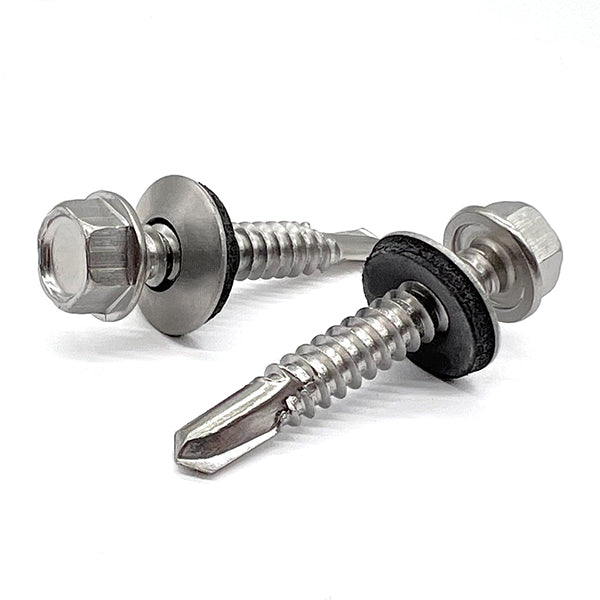 1/4"-14x1" 410 Stainless Steel Unslotted Hex Washer Head #3 Point Self Drilling Screws w/ Bonded Washers