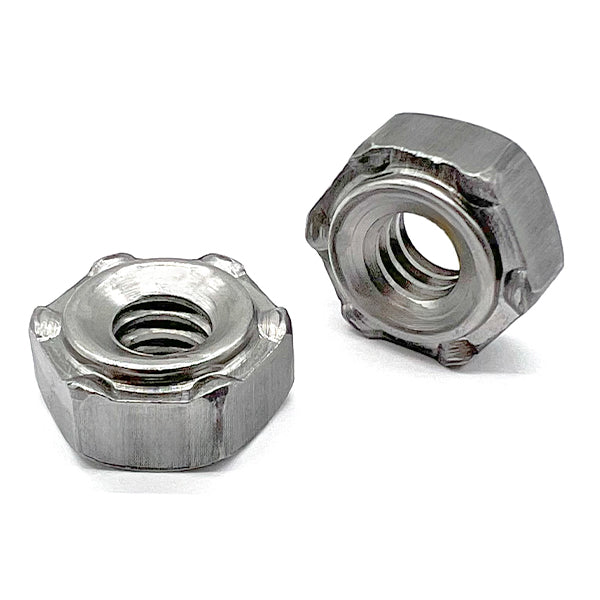 7/16"-14 6 Prong Long Pilot Hex Weld Nuts