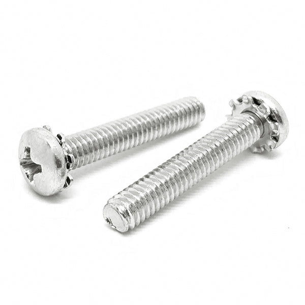 #8-32x1/4" 410 Stainless Steel External Tooth Sems Phillips Pan Head Machine Screws