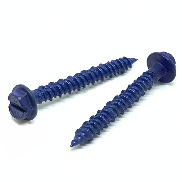 1/4x1-1/4" Hex Washer Head Concrete Screws Piercing Point Blue Finish