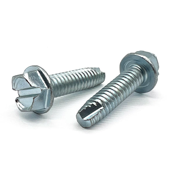 #10-32x3/4" Slotted Indent Hex Washer Head Type T Thread Cutting Screws Zinc Clear