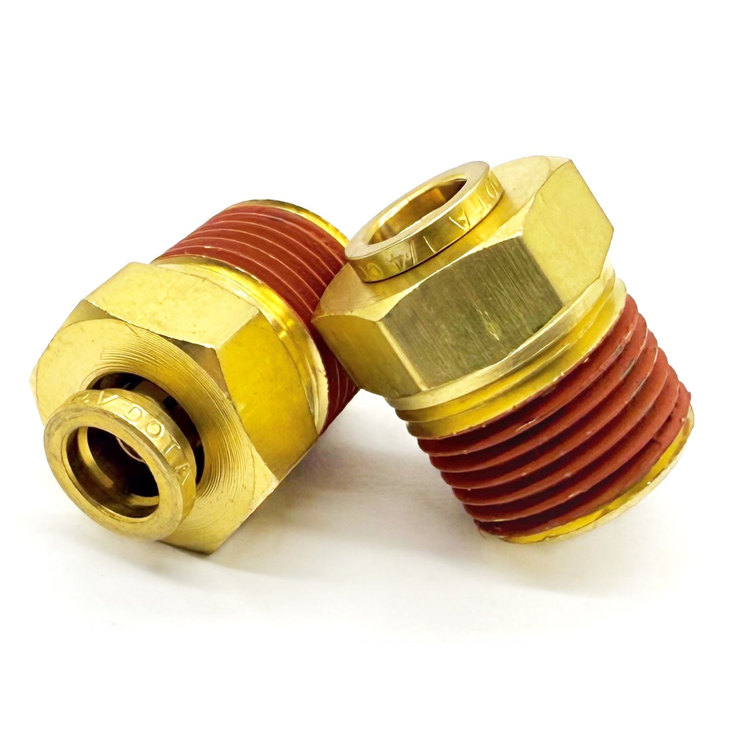 1/8" Tube to 1/4" NPT Straight Male Pipe Connector, Brass D.O.T. Push to Connect Air Brake Fitting with Red Acrylic Thread Sealant