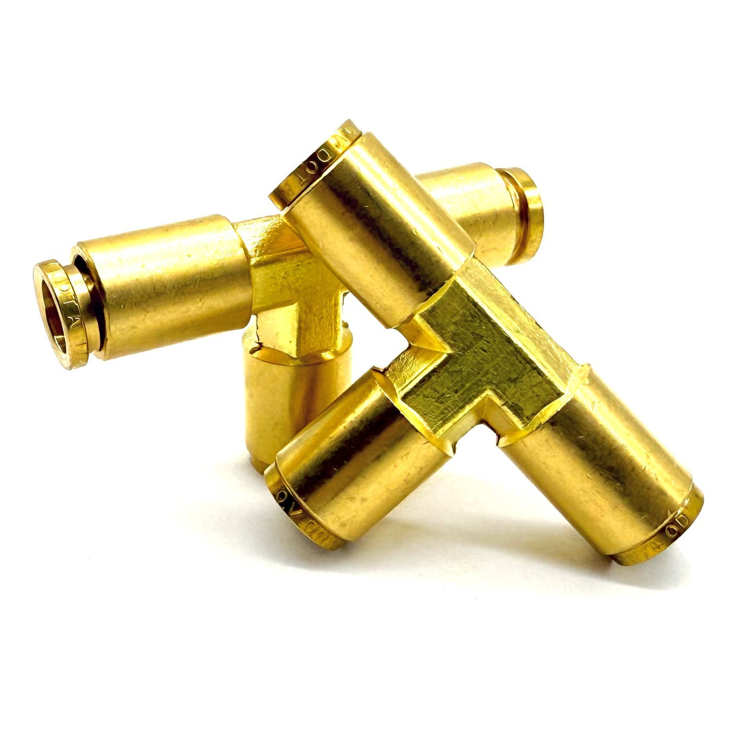 3/8" Tube Union Tee Coupling, D.O.T. Brass Push to Connect Air Brake Fitting
