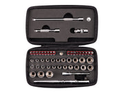 1/4 Inch Drive 12-Point Small Engine Shallow Socket, Bit and Flex Head Quick-Release Ratchet Set with Case (50-Piece)